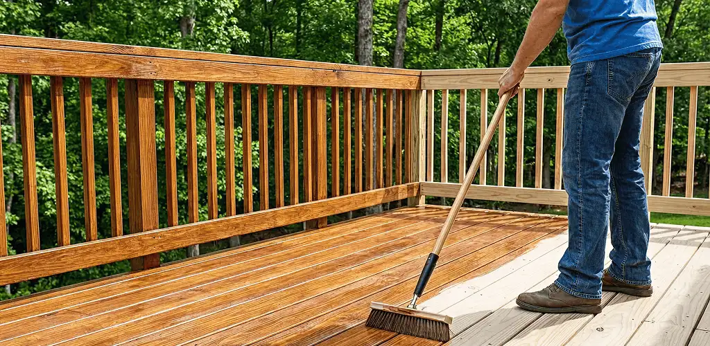 Deck staining and sealing application on a wood deck in Springfield, MO