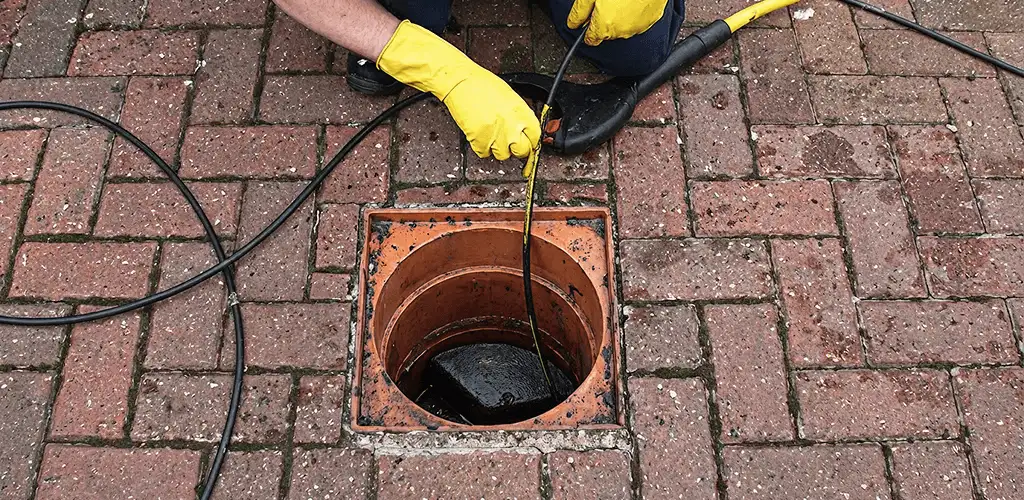 Drain cleaning technician using a drain snake to clear a clogged drain in Springfield, MO