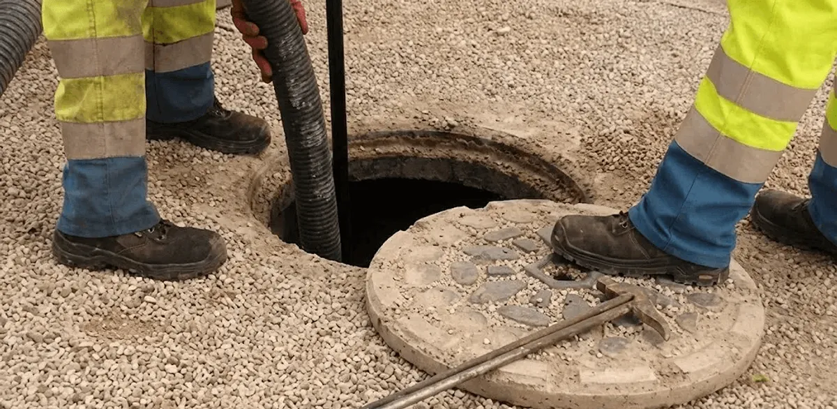 Drain cleaning crew clearing a sewer access point with professional equipment in Springfield, MO