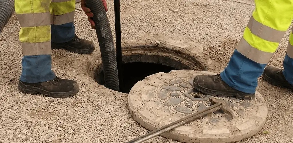 Drain cleaning crew clearing a sewer access point with professional equipment in Springfield, MO